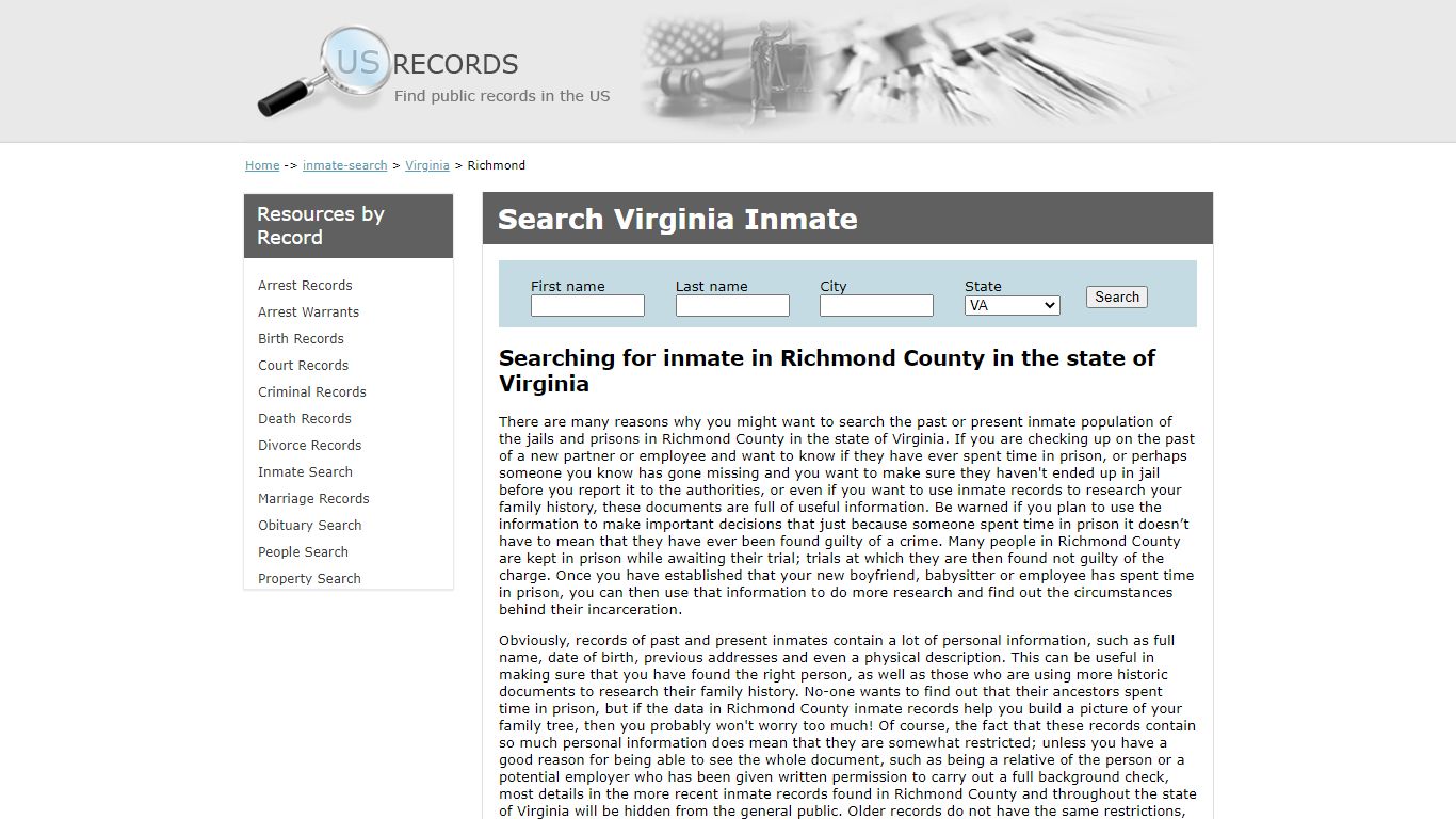 Search Inmate Richmond Virginia | US Records